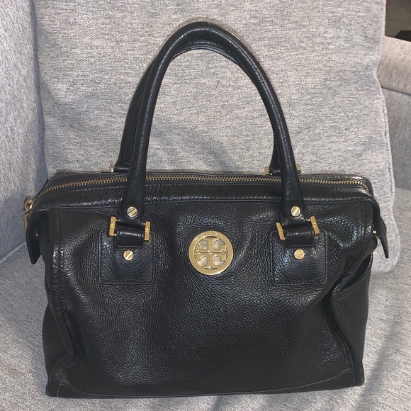 Tory Burch Handbags - Tory Burch Black Pebbled Leather Satchel with Gold-Tone Logo Purse 👛